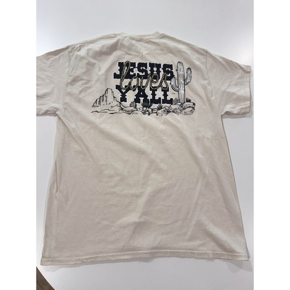 The Unbranded Brand Other - Jesus Loves Y'all Desert Cactus Graphic T-Shirt Men's Cream Short Sleeve L